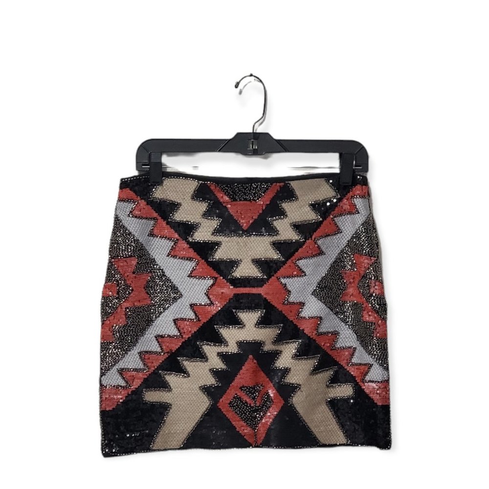 Sweewe Women's Beaded Sequin Boho Side Zip Mini Skirt